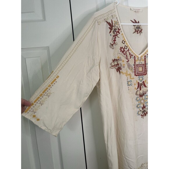 Solitaire Beige Embroidered Floral Top Bohemian Summer Women Medium - Picture 6 of 7